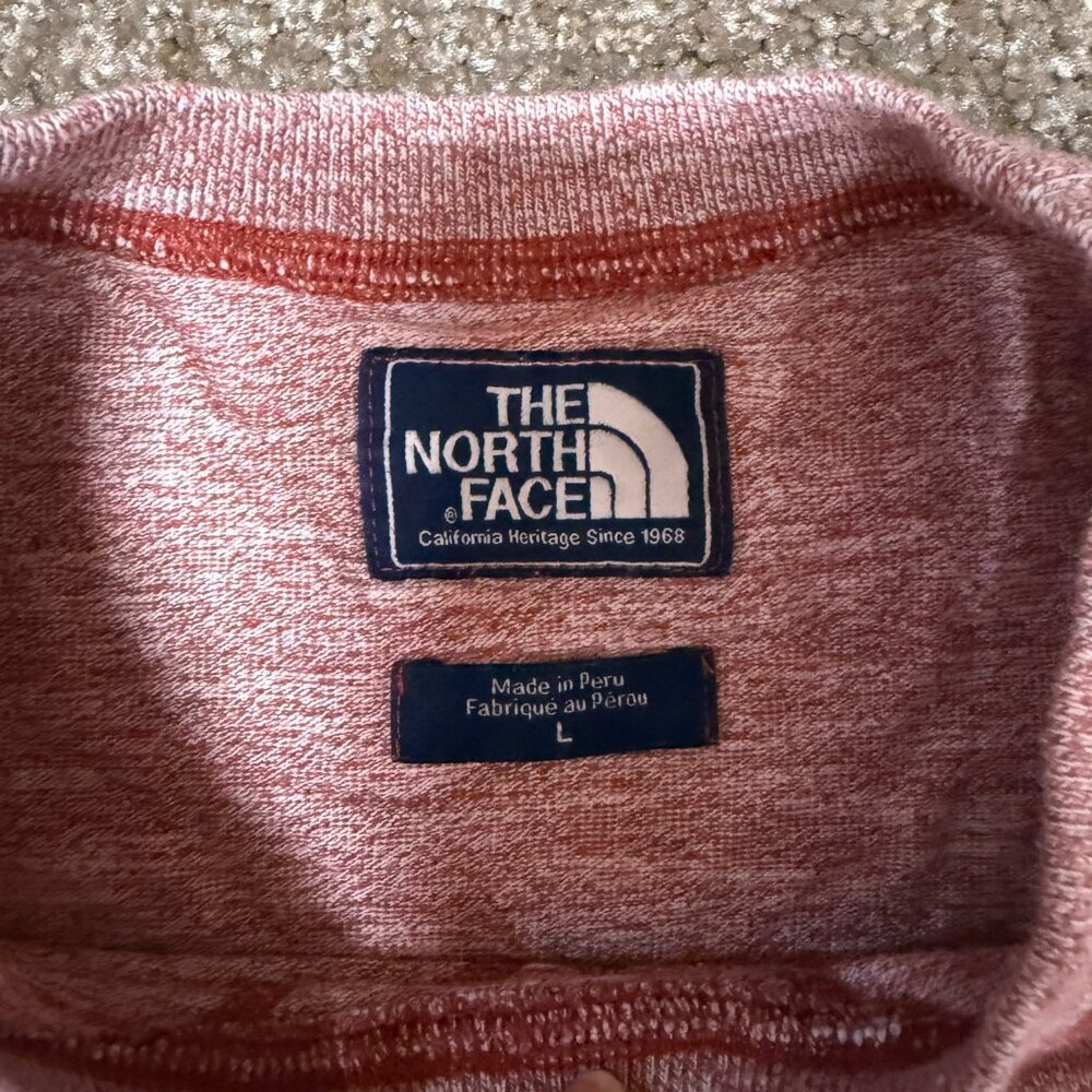 The North Face Shirt Mens Large Heather Red Knit Cotton Logo Contrast Stitching - Picture 7 of 14